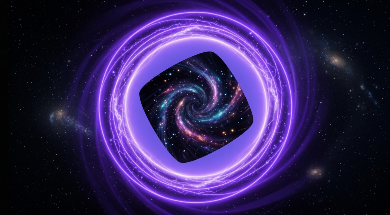 Cosmic glitch vortex — purple ring with galaxy swirl emerging on Monad chain